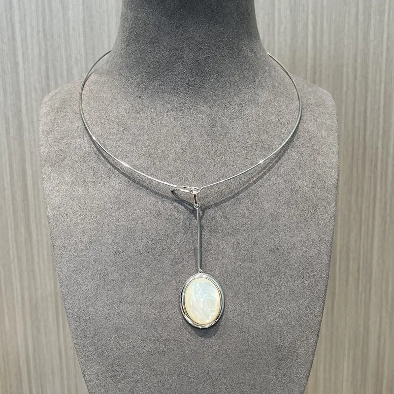 925 Silver Minimalist White Mother of Pearl Pendant Collar