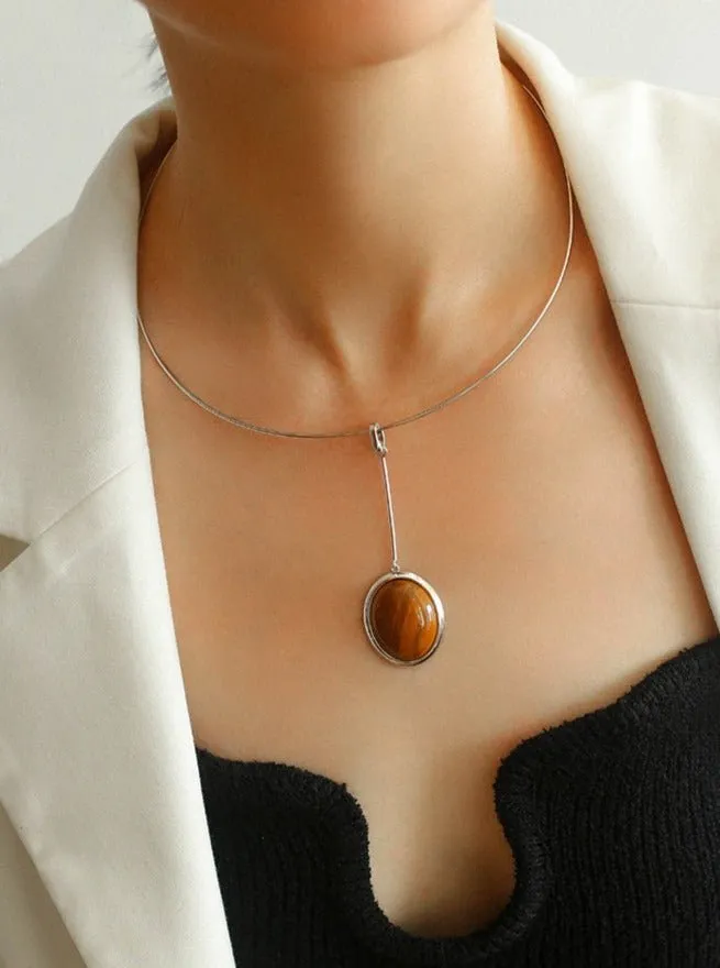 925 Silver Minimalist White Mother of Pearl Pendant Collar