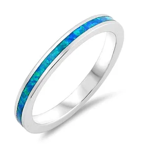 925 Sterling Silver 3mm Blue Opal Bands- Stackable