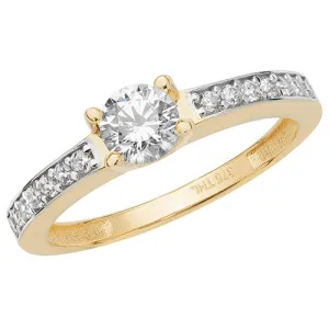 9CT GOLD SOLITAIRE CZ WITH PAVE SET SHOULDERS 2 TONE RING