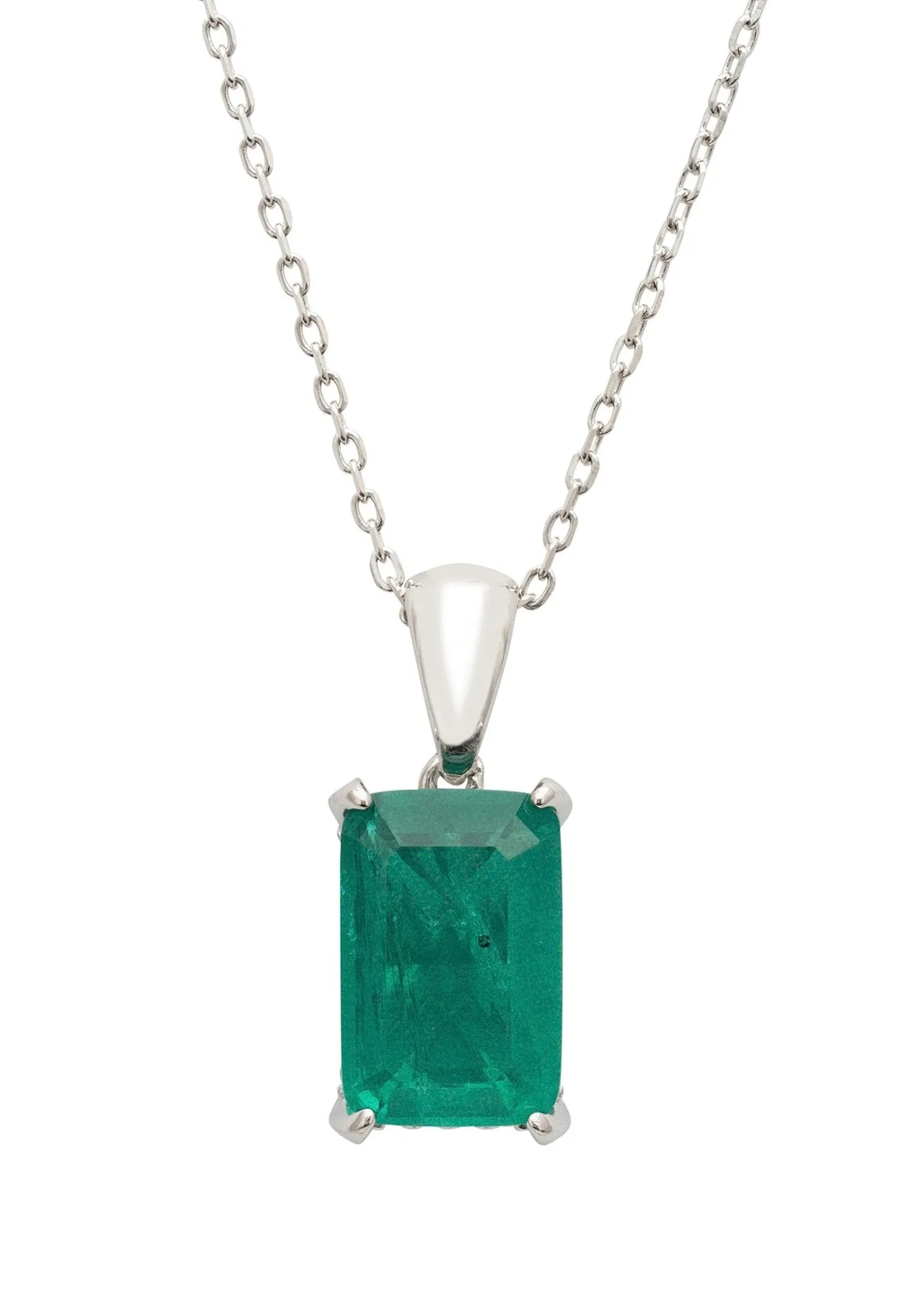 Alexandra Rectangle Gemstone Necklace Silver Colombian Emerald