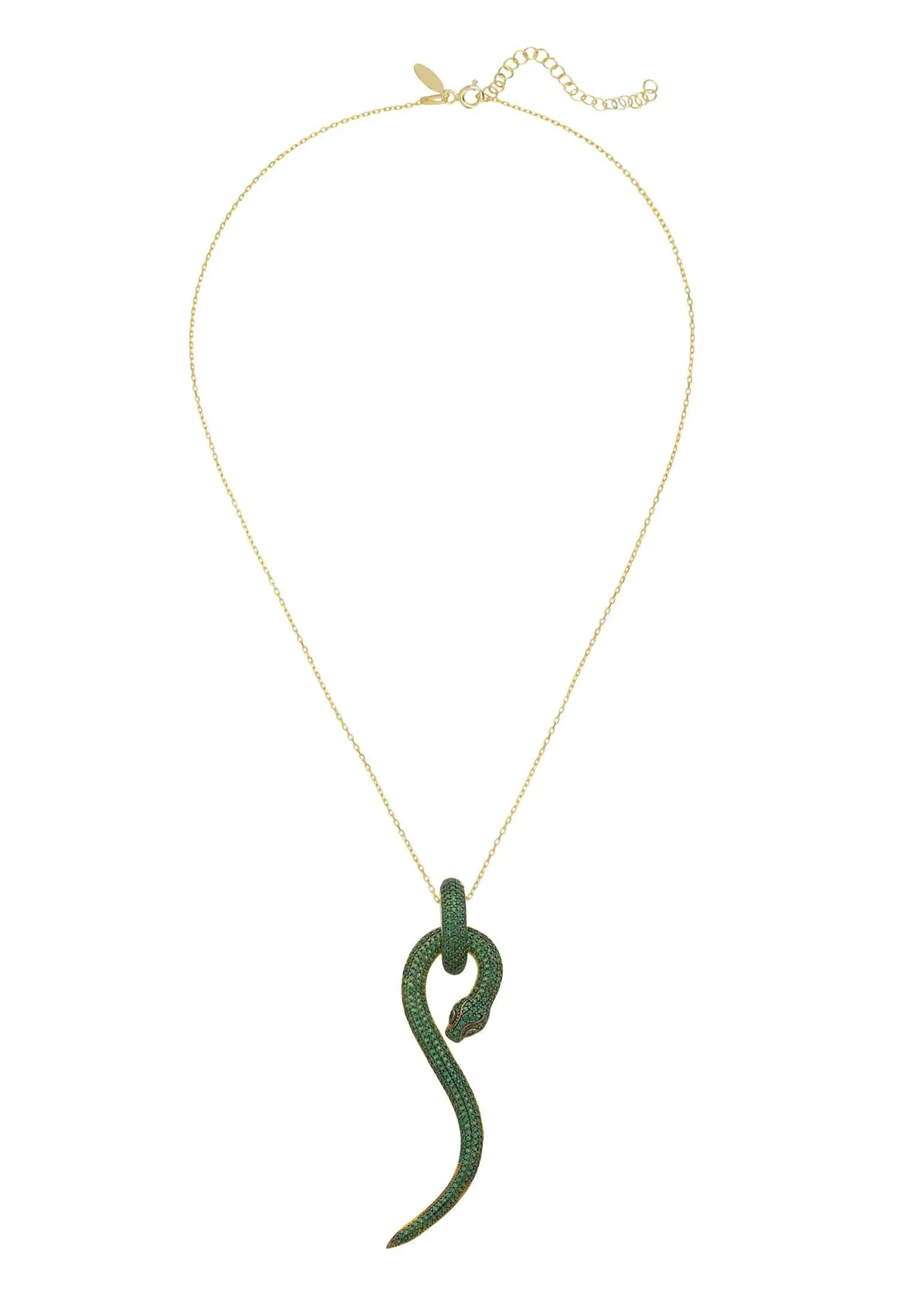 Anaconda Snake Pendant Necklace Gold Emerald