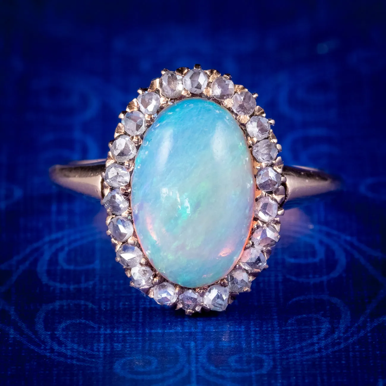 Antique Edwardian Opal Diamond Ring 15ct Gold 3ct Opal Circa 1901