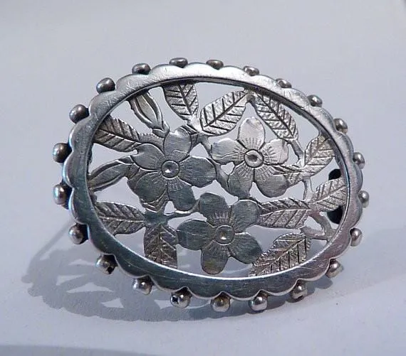 Antique silver wedding anniversary gifts for her silver brooches / pins floral birthday gifts