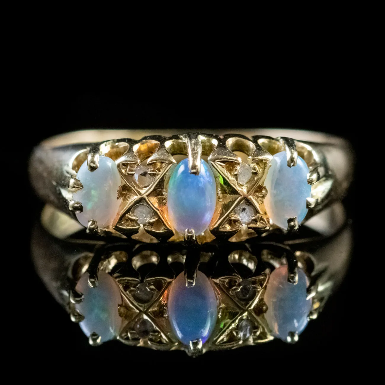 Antique Victorian Opal Diamond Ring 18Ct Yellow Gold Circa 1900