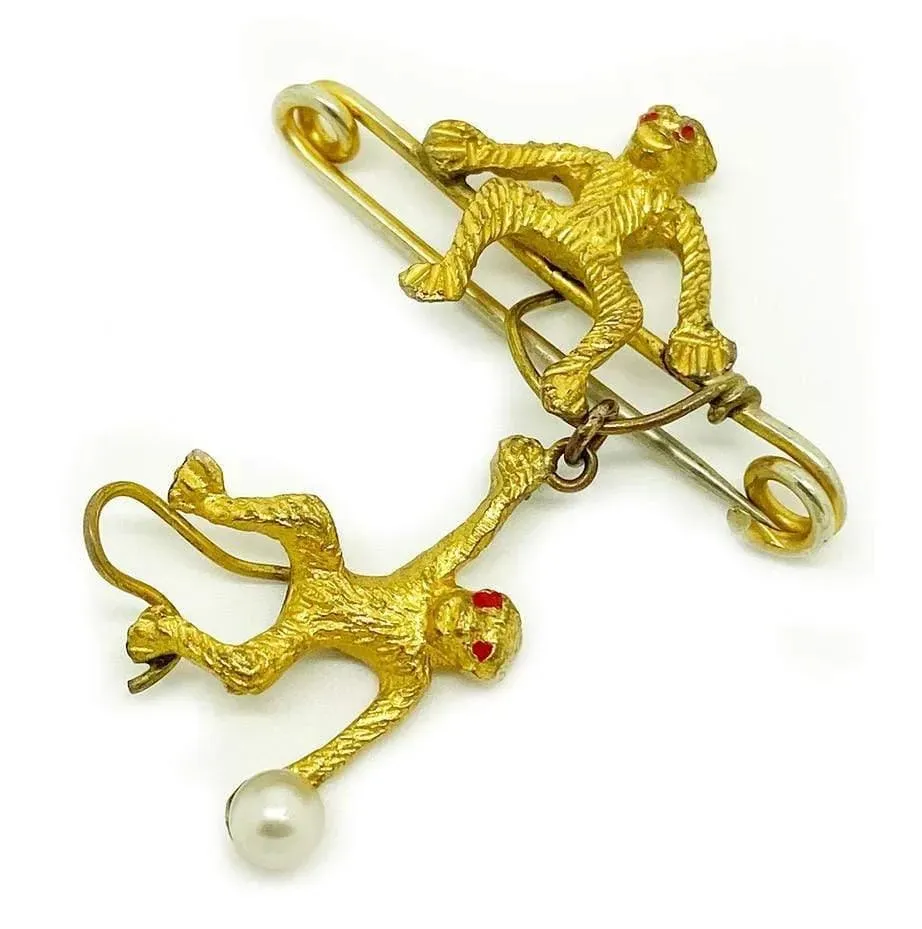 Antique Victorian Swinging Monkey Brooch