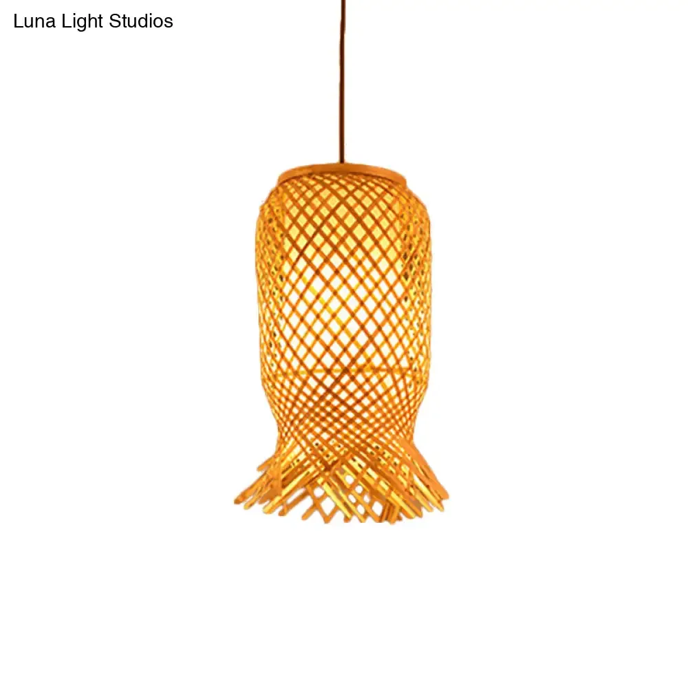 Bamboo Lantern Pendant Light for Restaurant in Beige