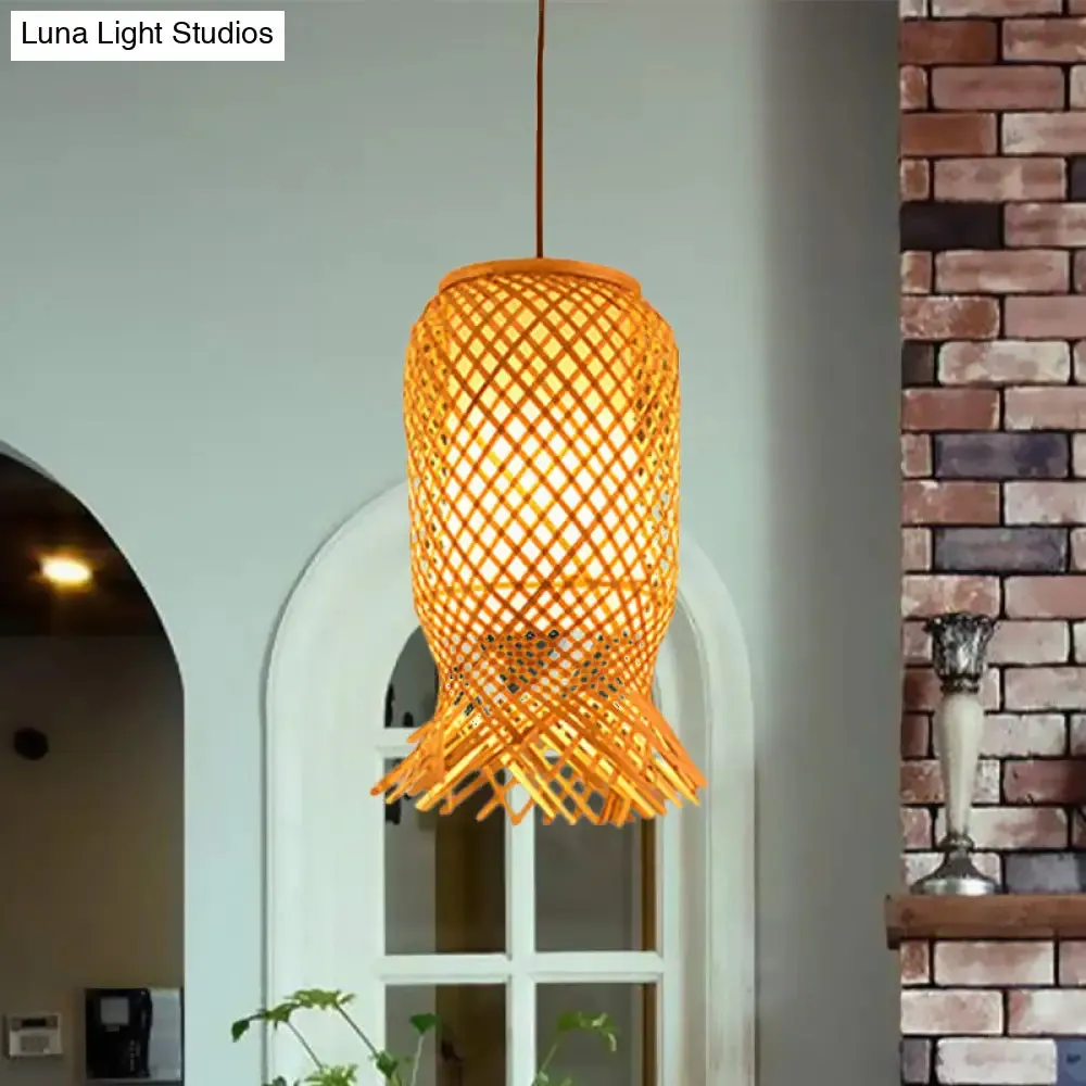 Bamboo Lantern Pendant Light for Restaurant in Beige