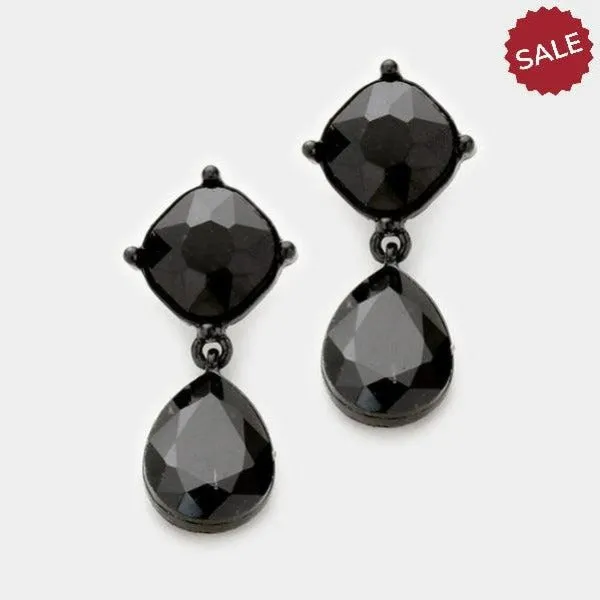 Black Crystal Teardrop Evening Bridal Earrings