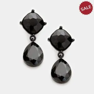 Black Crystal Teardrop Evening Bridal Earrings