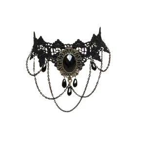 Black Lace Choker with Chains