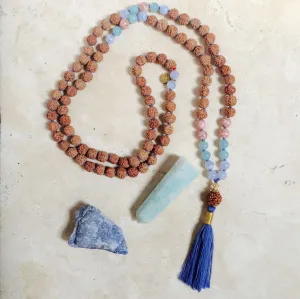 BLISS: Blue Lace Agate, Amazonite   Rhodochrosite Aloha Mala Necklace