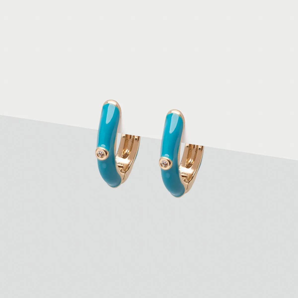 Blue Enamel Huggie Hoops