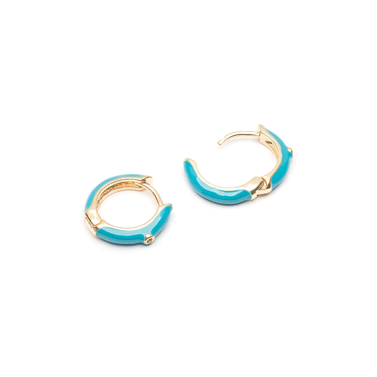 Blue Enamel Huggie Hoops