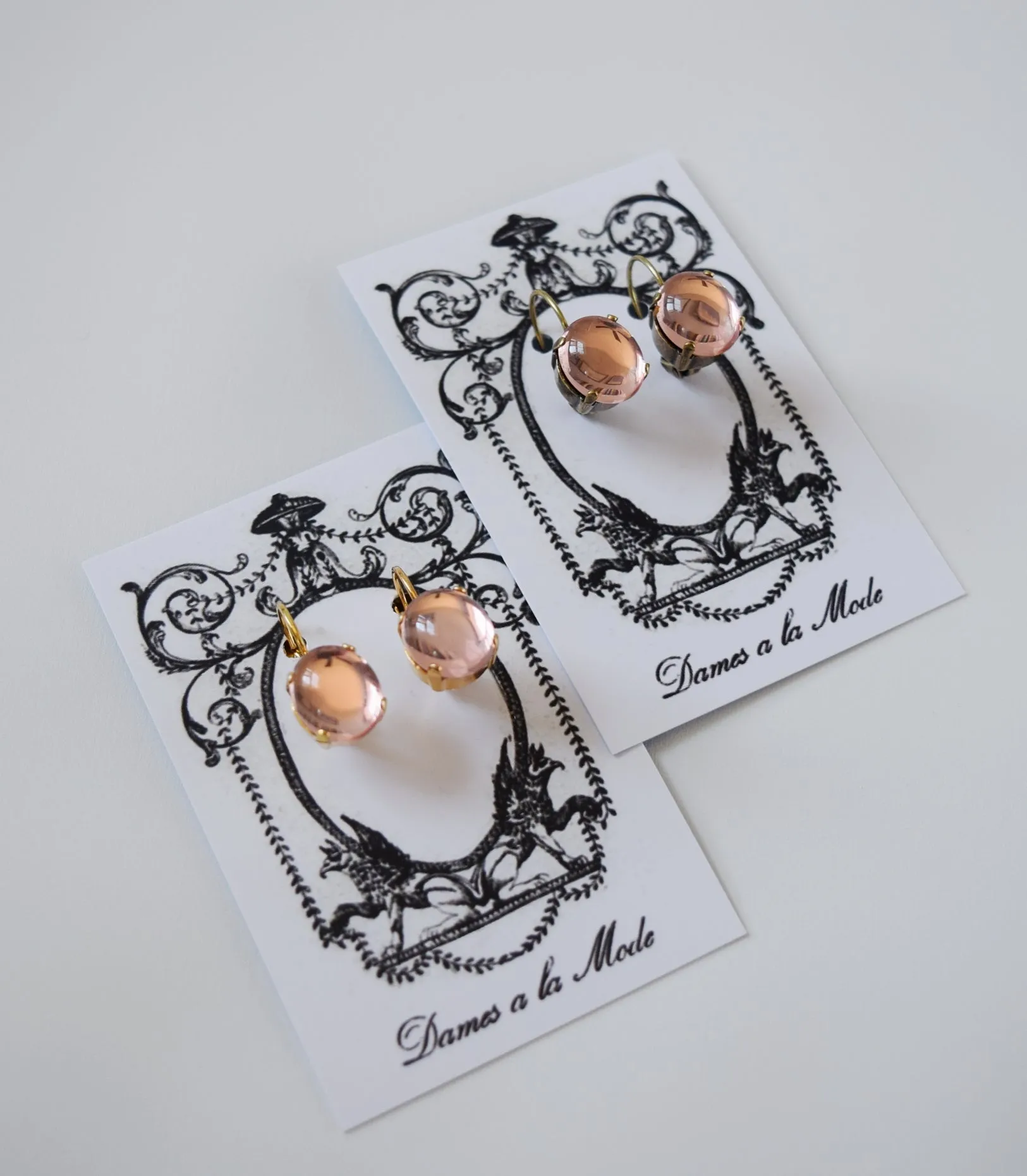 Blush Pink Crystal Mirror Back Earrings - Small Oval - SALE