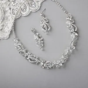 Bridal Necklace Set of Crystal Beads and Waves