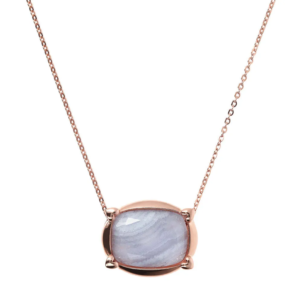 Bronzallure Rose Gold Plated Incanto Blue Lace Agate Necklace 40 5cm