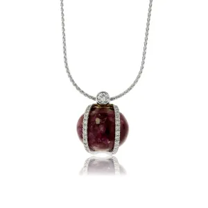 Cabochon Cut Red Emerald & Diamond Overpass Pendant