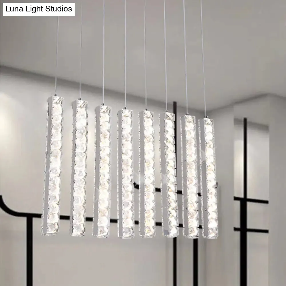 Chrome Crystal-Encrusted Rectangle Pendant Light: Minimalist LED Multi Hanging Dining Table Fixture