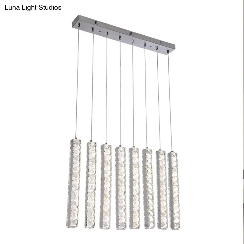 Chrome Crystal-Encrusted Rectangle Pendant Light: Minimalist LED Multi Hanging Dining Table Fixture