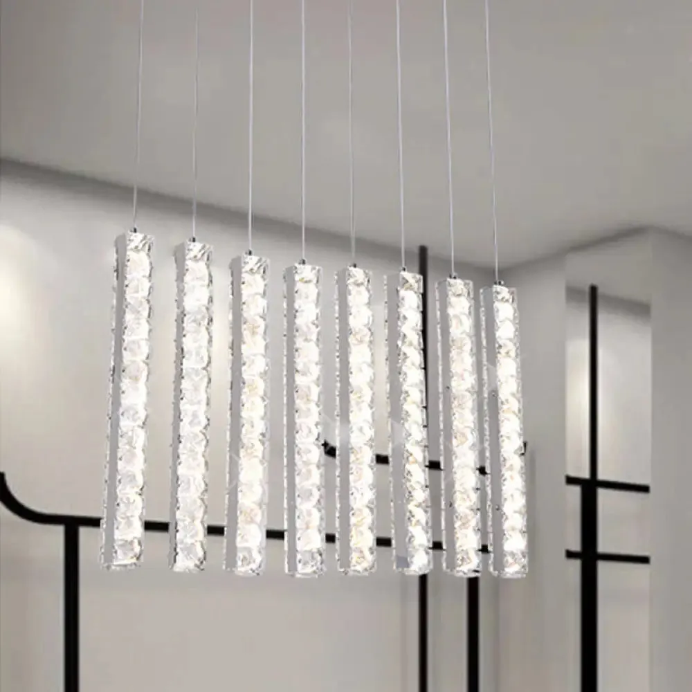 Chrome Crystal-Encrusted Rectangle Pendant Light: Minimalist LED Multi Hanging Dining Table Fixture