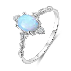 Classic 925 Sterling Silver Oval Shaped Opal Ring Solid Engagement Ring