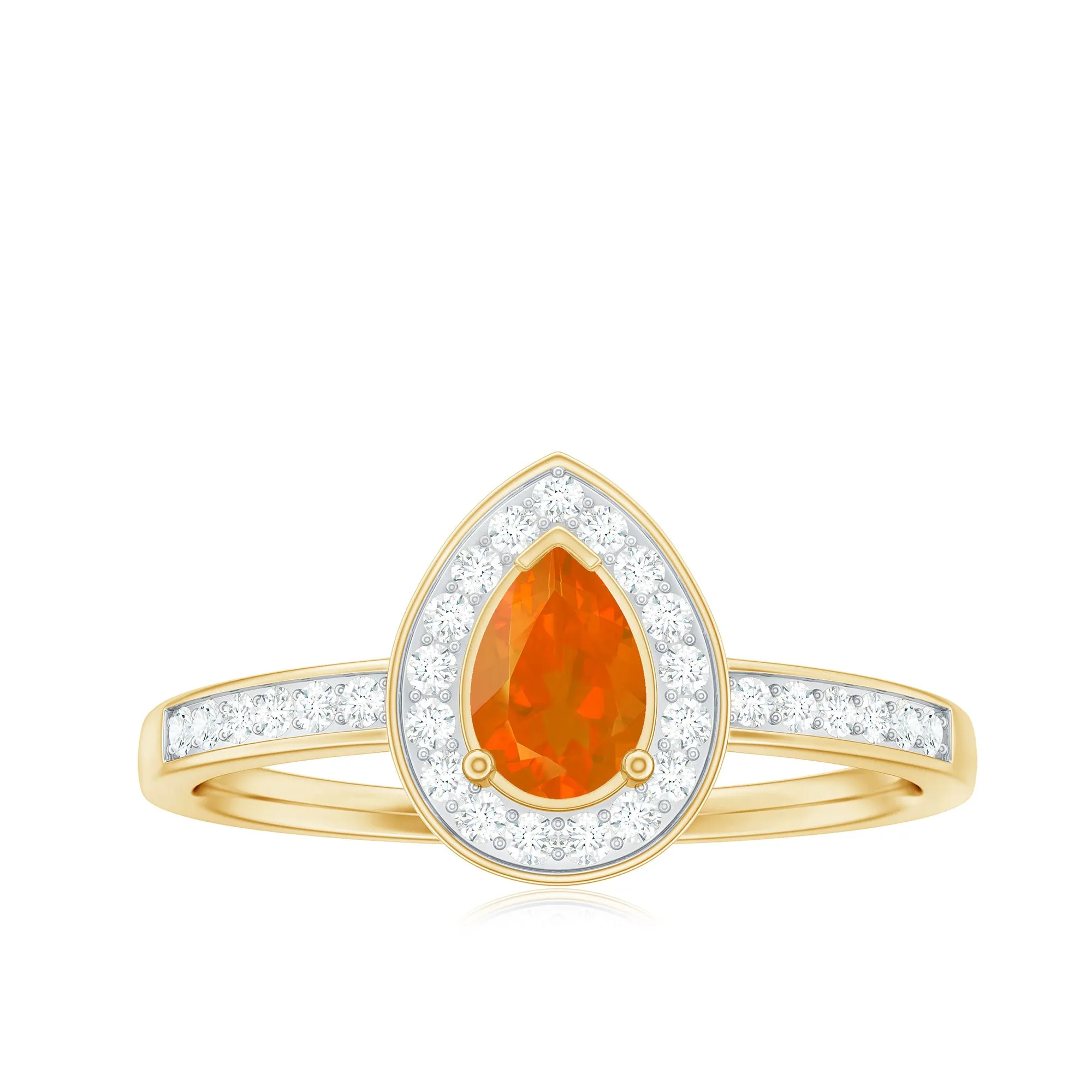 Classic Fire Opal Engagement Ring with Diamond Halo