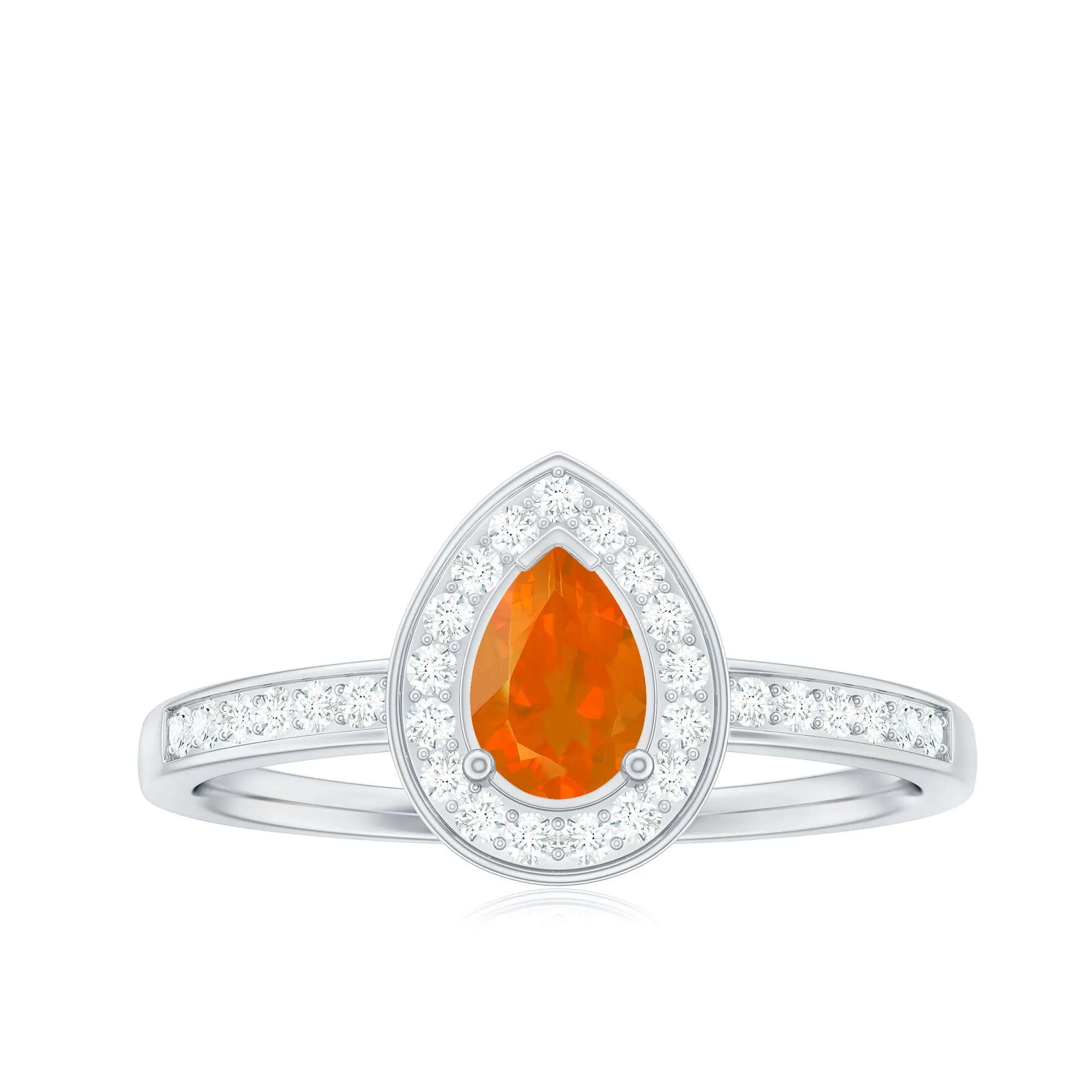 Classic Fire Opal Engagement Ring with Diamond Halo