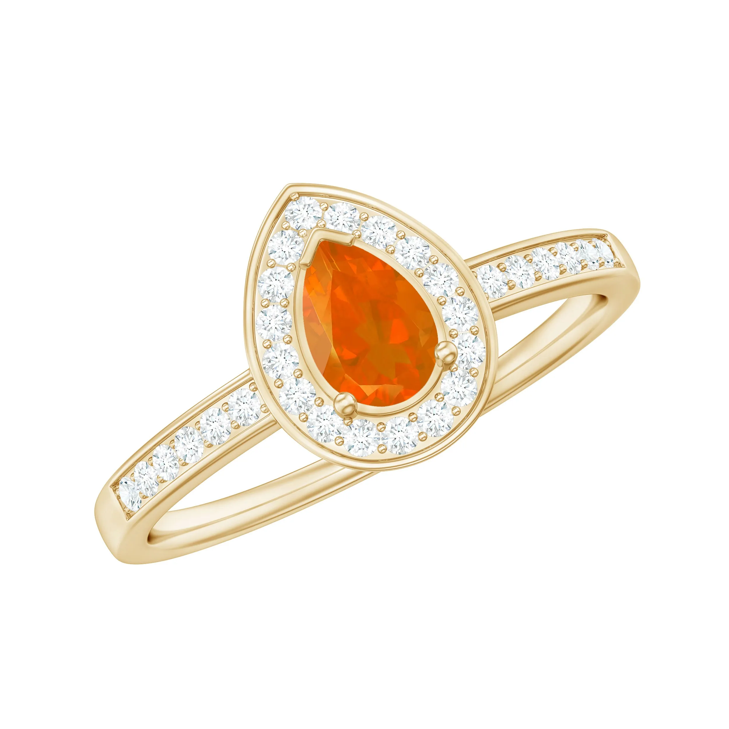 Classic Fire Opal Engagement Ring with Diamond Halo