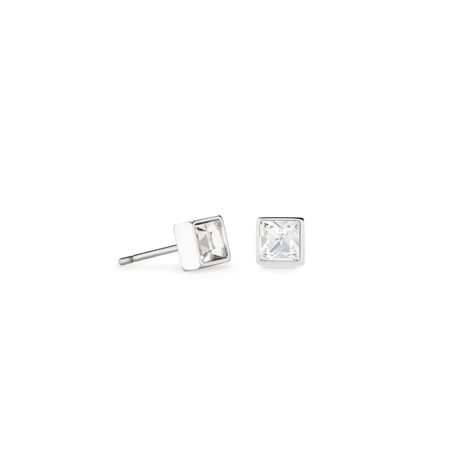 Coeur De Lion Brilliant Square Silver and Crystal Stud Earrings