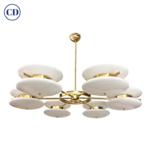 Contemporary Italian Minimalist Brass and White Murano Glass Globe Chandelier