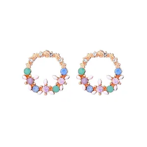 Crystal & Gem Flower Earring Rose Gold