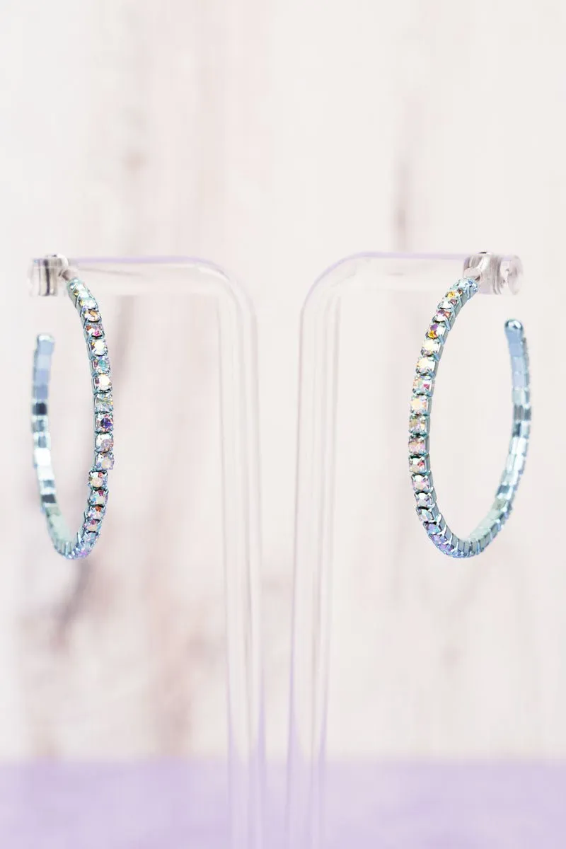 Crystal Avenue Carmen Aqua Iridescent Crystal Goldtone Hoop Earrings