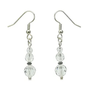 Crystal Three Bead April Birthstone Silver Earrings