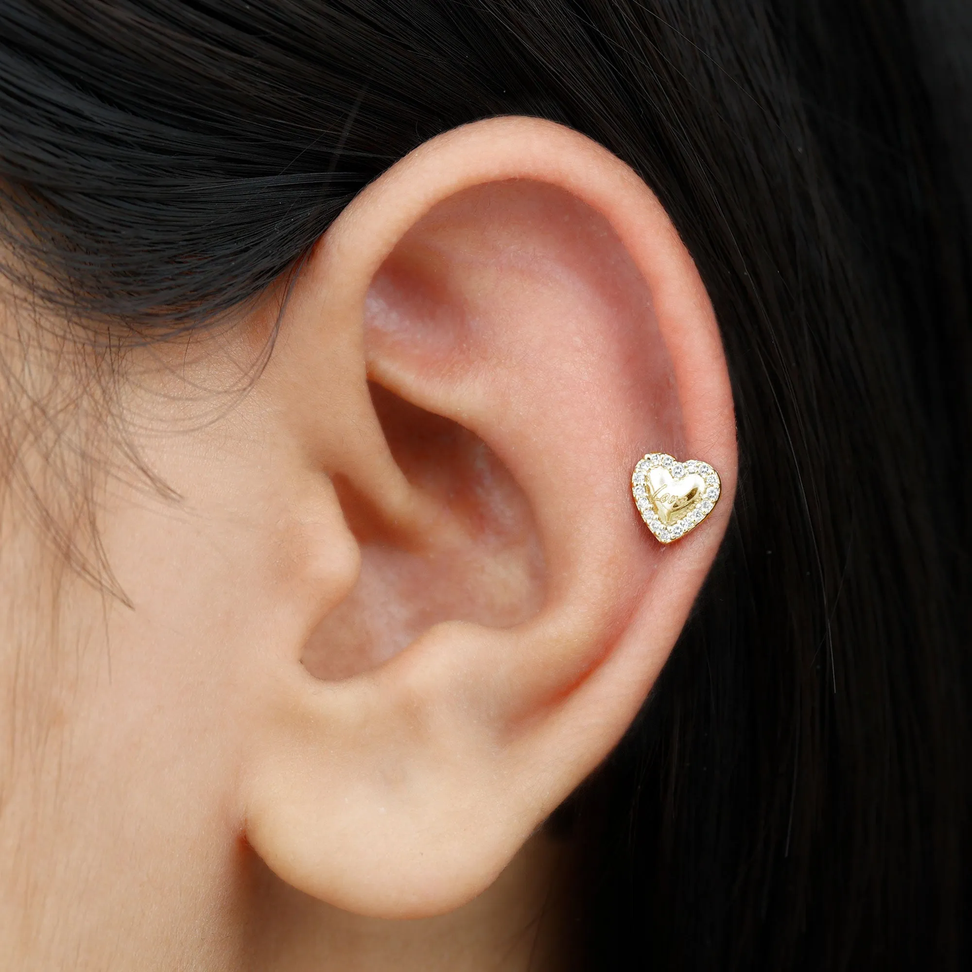 Cute Diamond Love Heart Earring for Helix Piercing