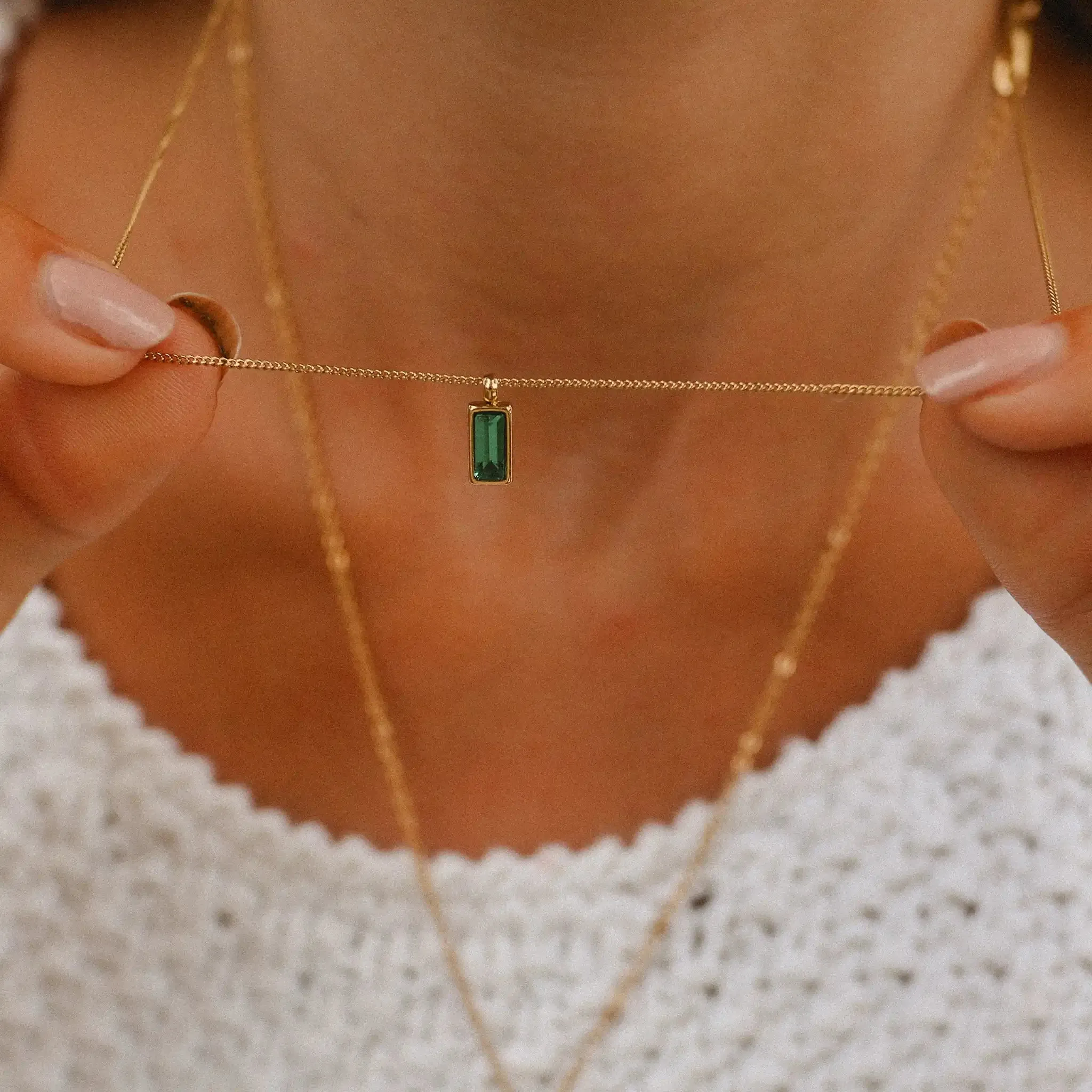 Dainty Gold and Emerald Green Necklace