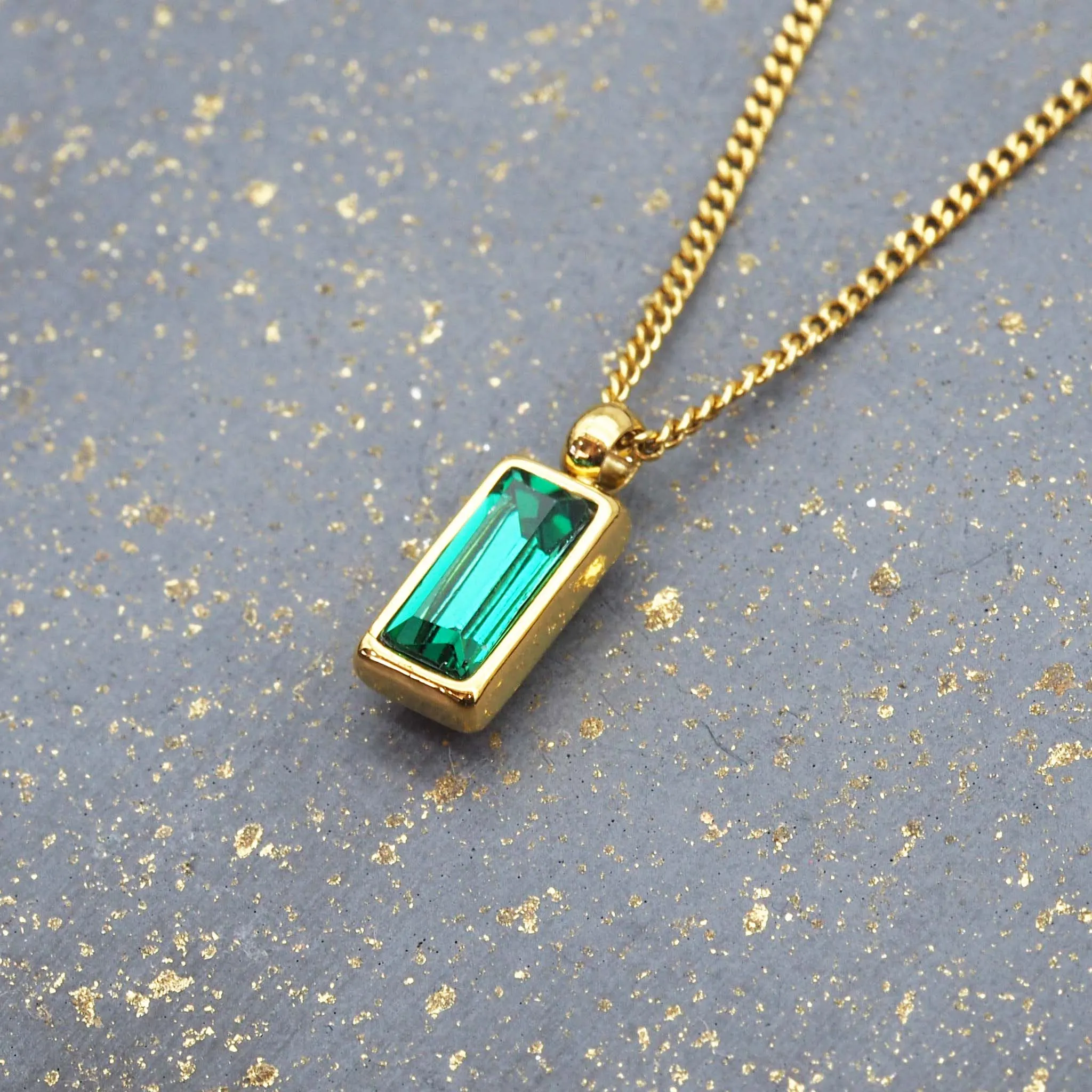 Dainty Gold and Emerald Green Necklace