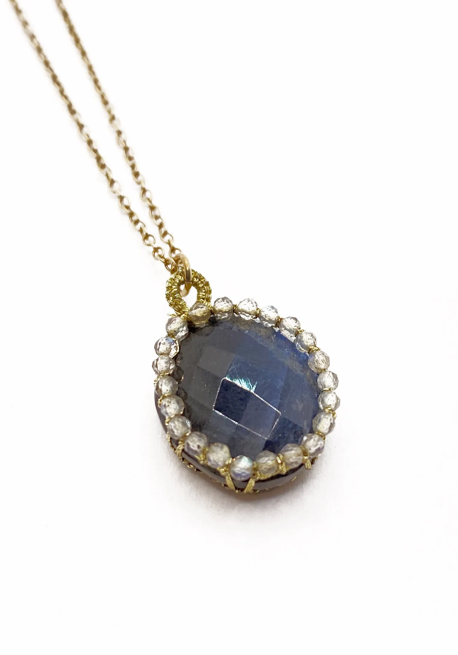 Danielle Welmond | Caged Orbit Labradorite With Gold Cord & Tiny Labradorite Orbit Necklace