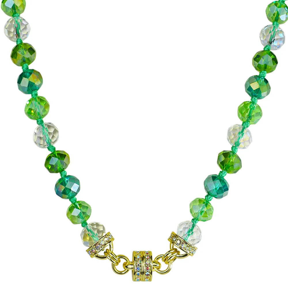 Divine Ombre 10mm Beaded Magnetic Interchangeable Necklace (Goldtone/Multi Green)