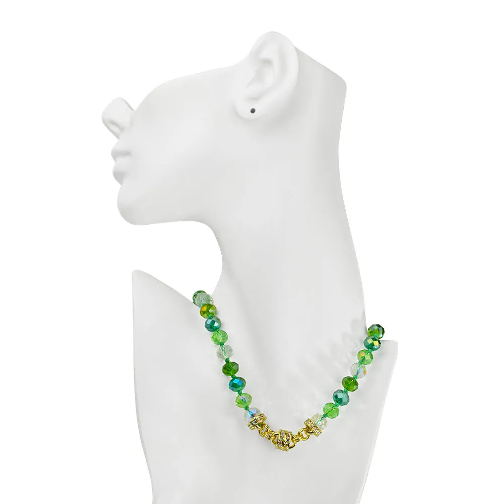 Divine Ombre 10mm Beaded Magnetic Interchangeable Necklace (Goldtone/Multi Green)