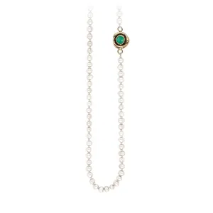 Emerald 14K Gold Faceted Stone Pearl Necklace