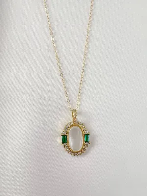 EMERALD MOTHER OF PEARL PENDANT NECKLACE | GOLD FILLED