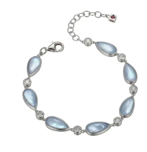 Ethereal Drops Synthetic Blue Topaz & White Mother of Pearl Bracelet by ELLE