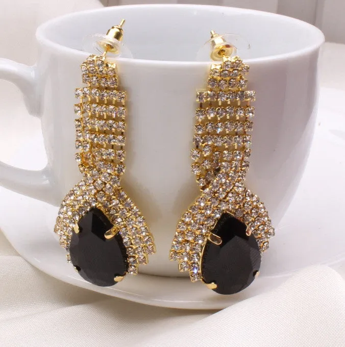 Fashion Water Drop Rhinestone Crystal Vintage Earrings for Women