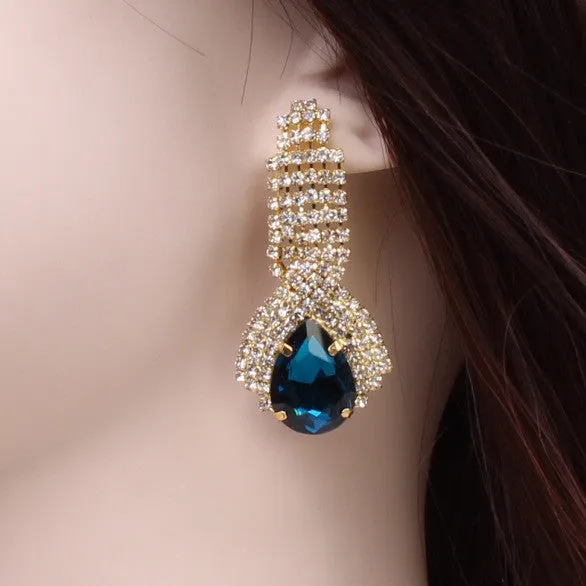 Fashion Water Drop Rhinestone Crystal Vintage Earrings for Women