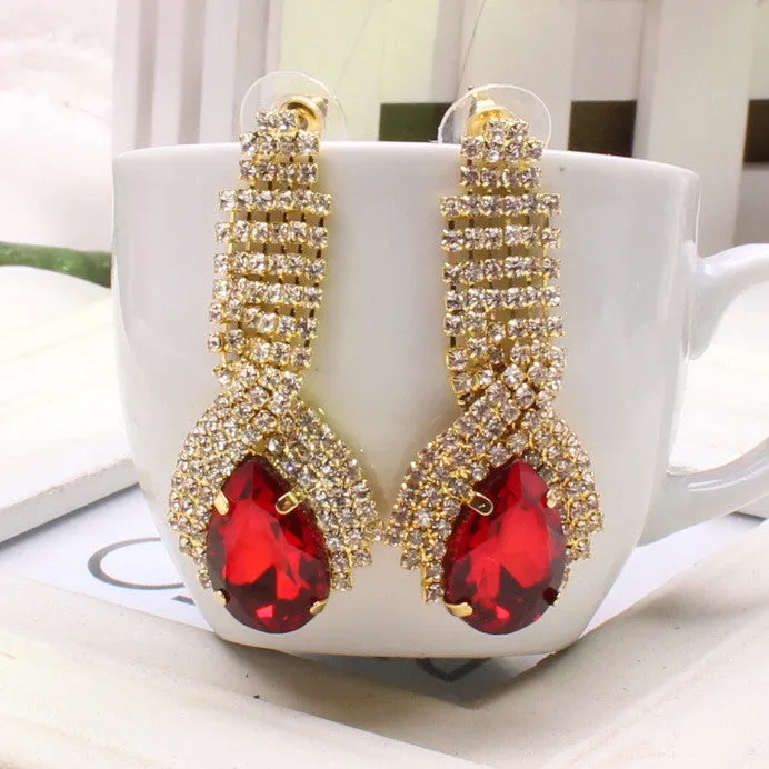 Fashion Water Drop Rhinestone Crystal Vintage Earrings for Women