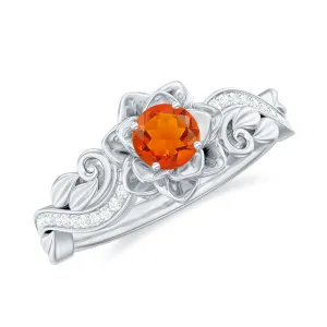 Flower Inspired Fire Opal and Diamond Engagement Ring