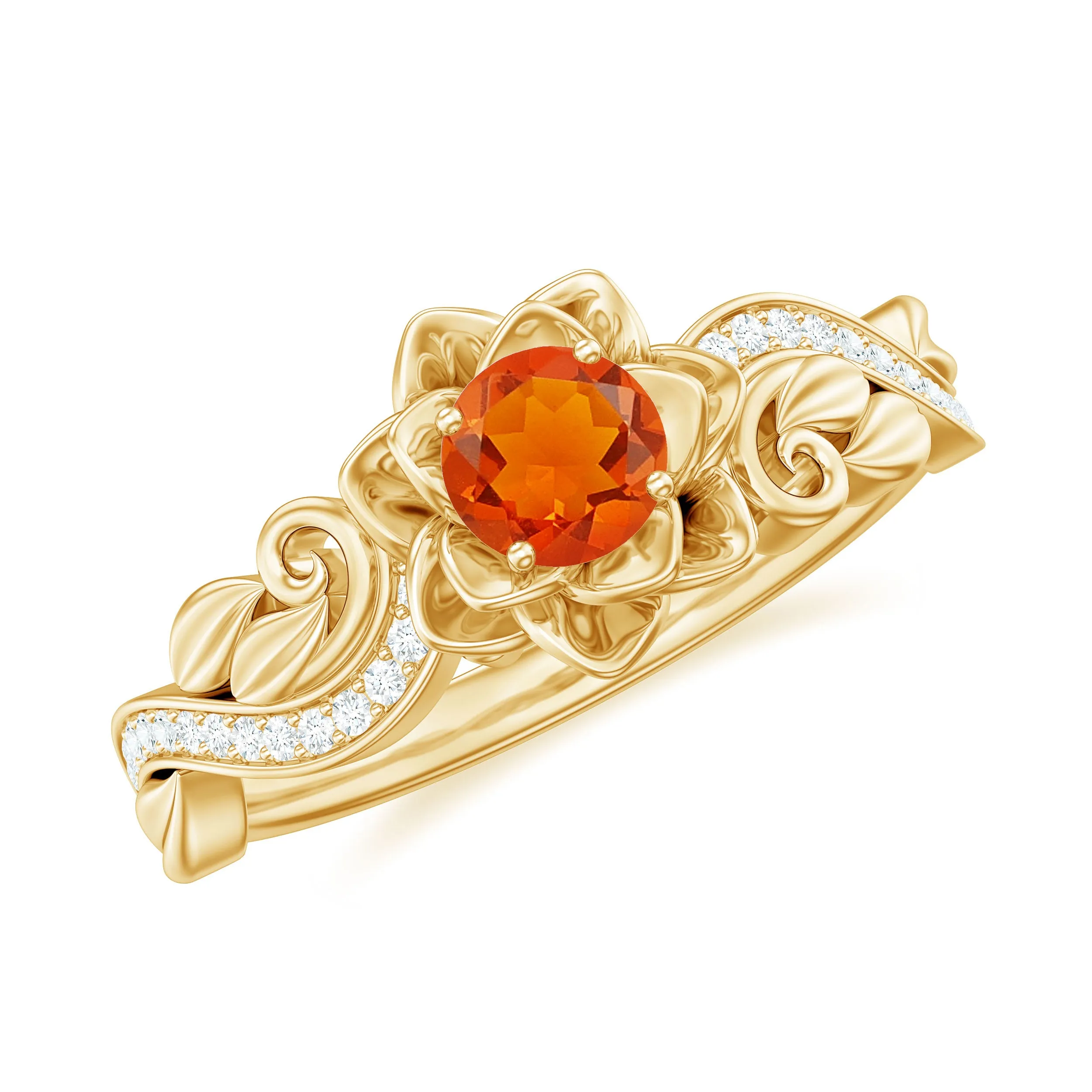 Flower Inspired Fire Opal and Diamond Engagement Ring