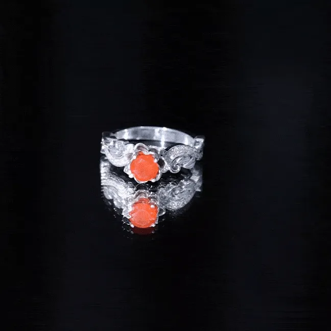 Flower Inspired Fire Opal and Diamond Engagement Ring