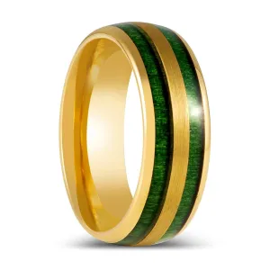 GARRISON | Gold Tungsten Ring, Green Jade Wood Inlay, Domed